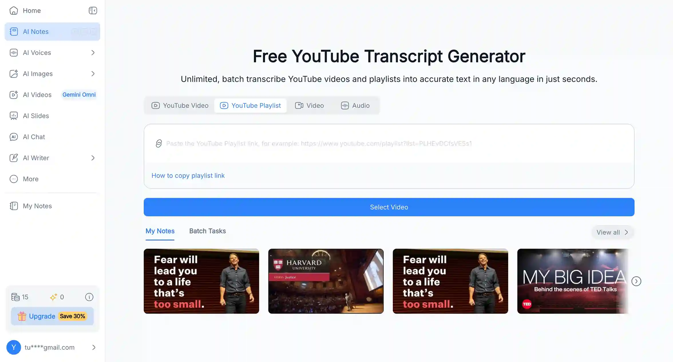 Transcribe YouTube Playlist with NoteGPT