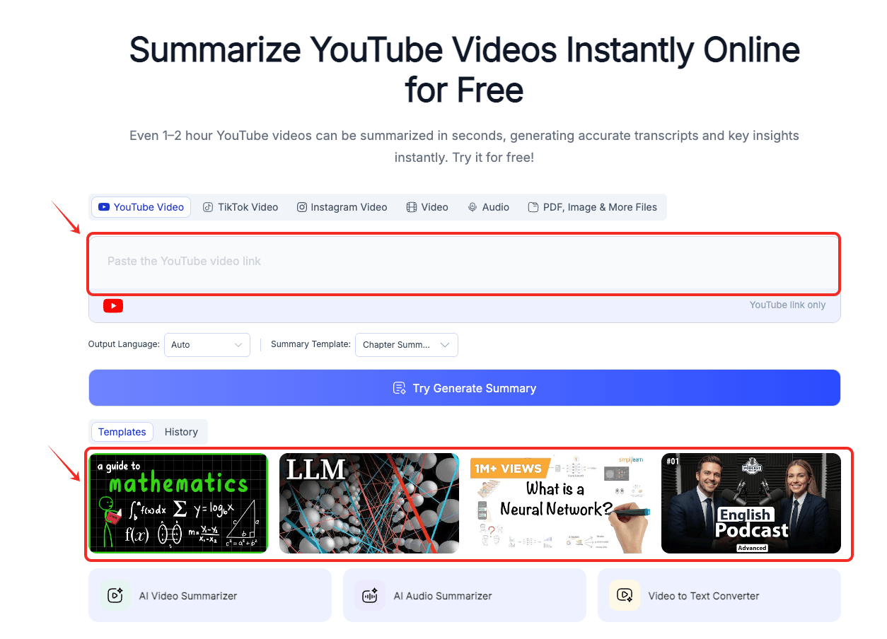 Upload a YouTube video or choose a template
