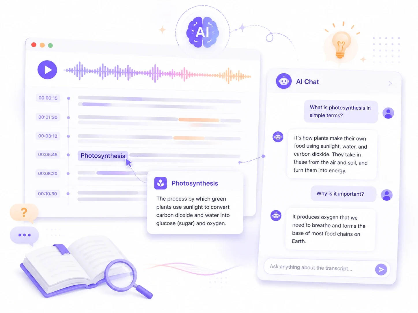 Chatting with AI About Transcribed Audio to Enhance Understanding