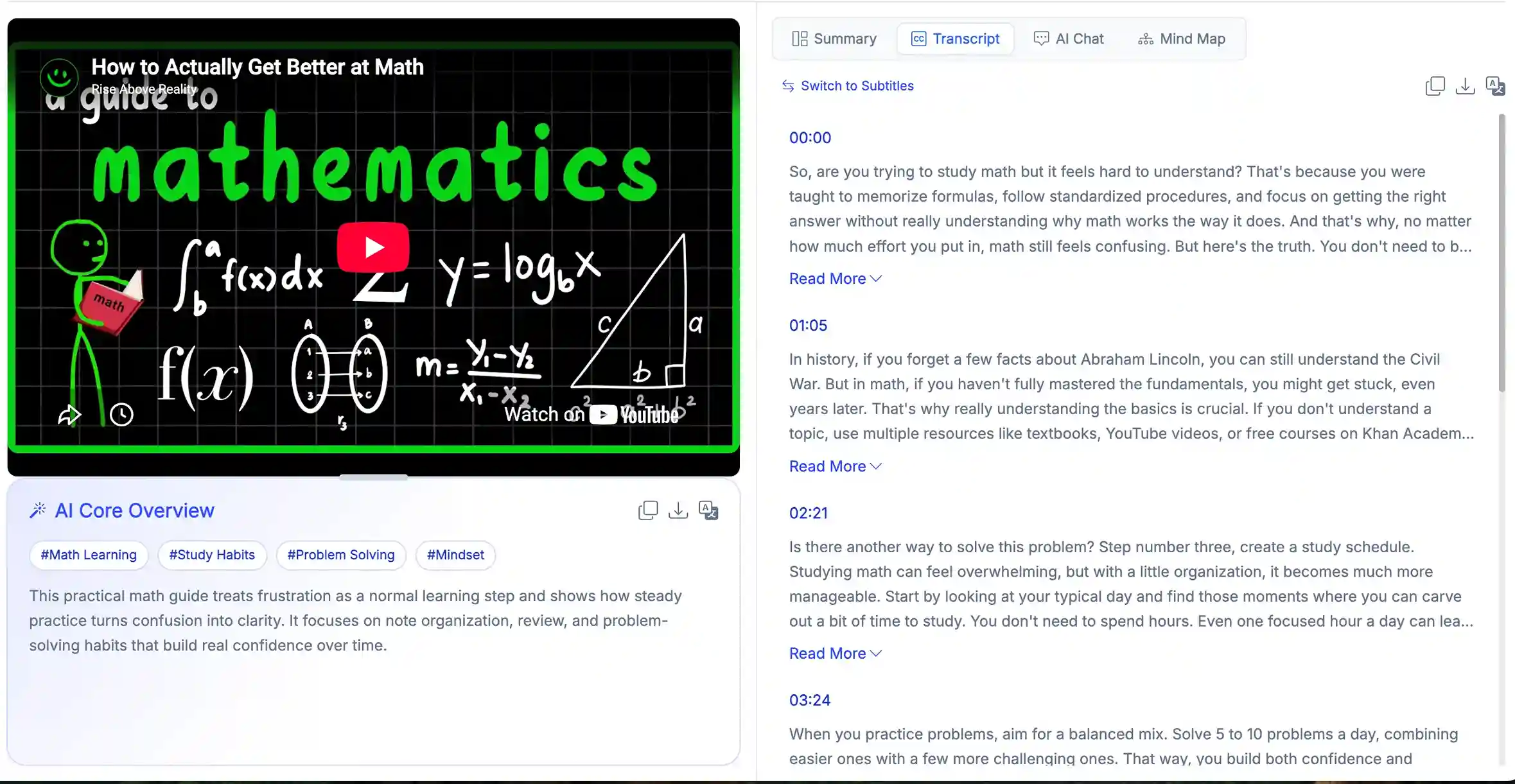 AI Video Summarizer transcript output