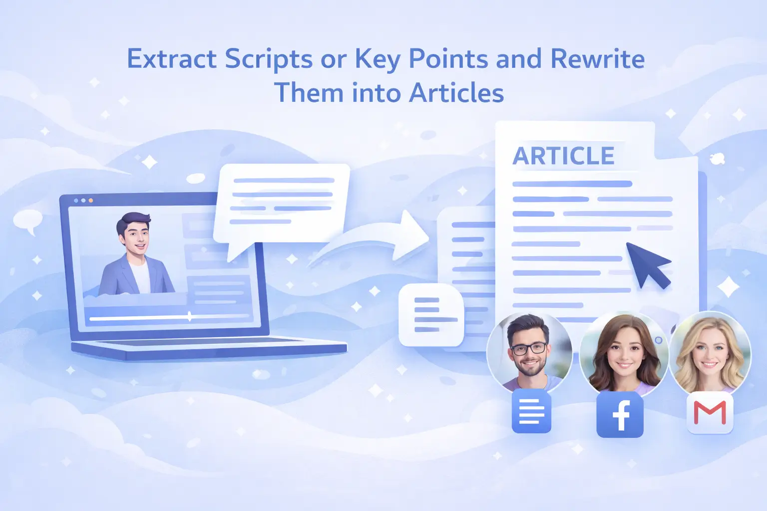 Extract Scripts or Key Points and Rewrite Them into Articles
